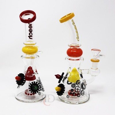 WATER PIPE CHEECH RECYCLER RIG WITH GEARS RED AMERICAN MADE WPCH9002 1CT